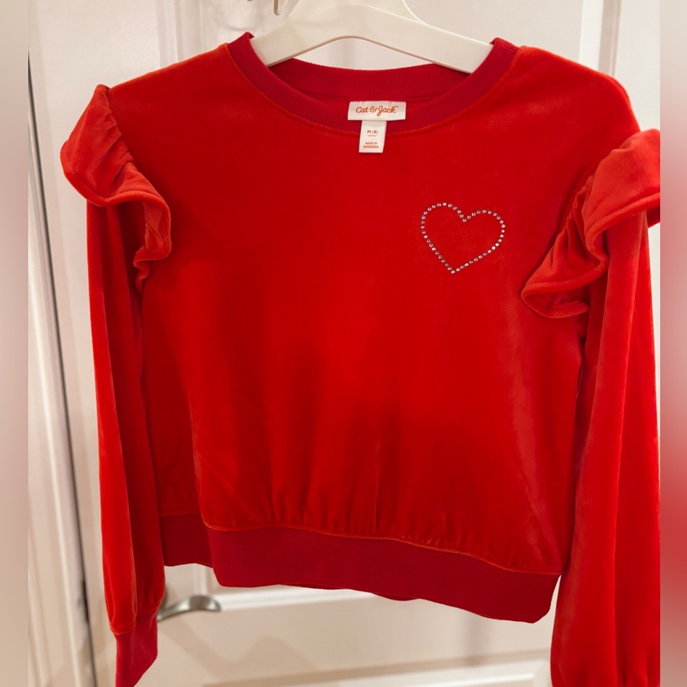 Cat & Jack Red Ruffle Sweatshirt with Heart